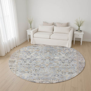 HomeRoots 8' Sky Blue And Ivory Oriental Round Rug - Stylish, Durable, Stain-Resistant with UV Protection! 700916