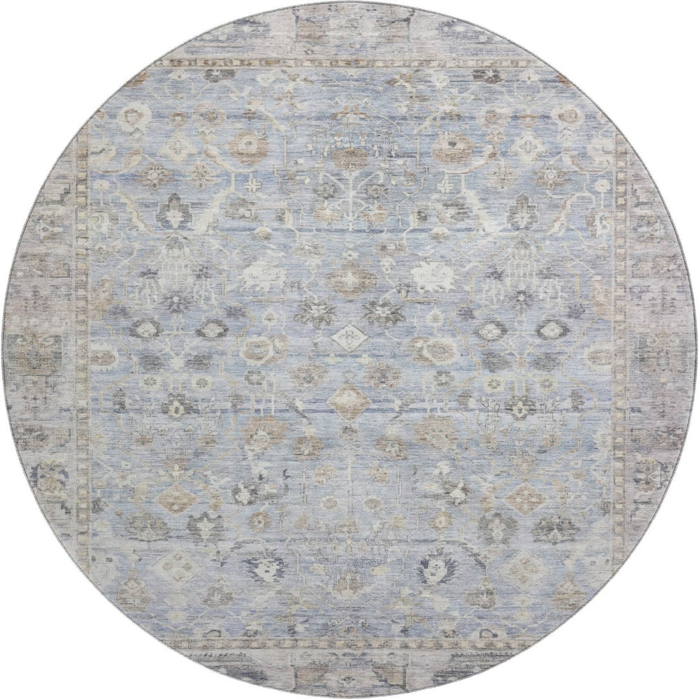 HomeRoots 8' Sky Blue And Ivory Oriental Round Rug - Stylish, Durable, Stain-Resistant with UV Protection! 700916