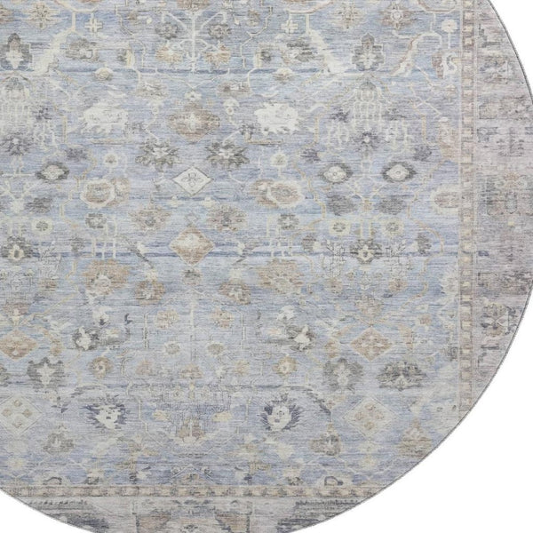 HomeRoots 8' Sky Blue And Ivory Oriental Round Rug - Stylish, Durable, Stain-Resistant with UV Protection! 700916