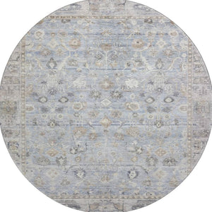 HomeRoots 8' Sky Blue And Ivory Oriental Round Rug - Stylish, Durable, Stain-Resistant with UV Protection! 700916