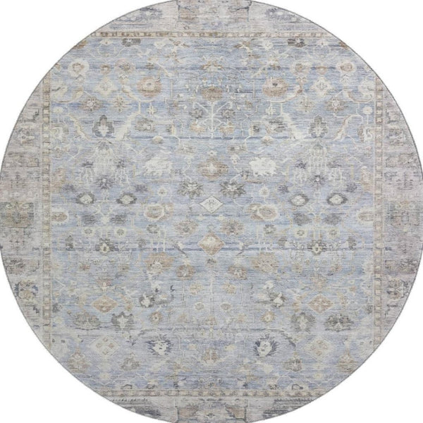 HomeRoots 8' Sky Blue And Ivory Oriental Round Rug - Stylish, Durable, Stain-Resistant with UV Protection! 700916