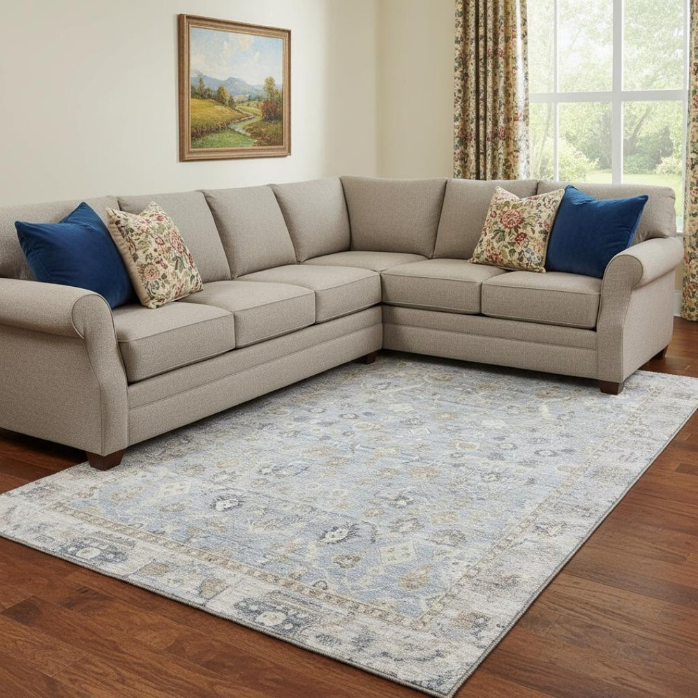 HomeRoots 8' X 10' Sky Blue and Ivory Oriental Area Rug - Washable, Stain Resistant, UV Protected for Durability 700917