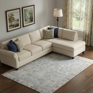 HomeRoots 9' X 12' Sky Blue & Ivory Oriental Area Rug - Washable, UV-Protected, Durable & Pet-Friendly Design 700918