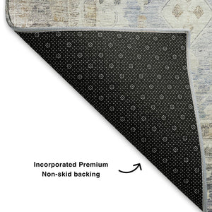 HomeRoots 9' X 12' Sky Blue & Ivory Oriental Area Rug - Washable, UV-Protected, Durable & Pet-Friendly Design 700918