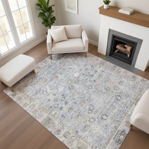 HomeRoots 10' Sky Blue and Ivory Oriental Area Rug - Washable, UV Protected, Stain Resistant for High-Traffic Spaces 700919
