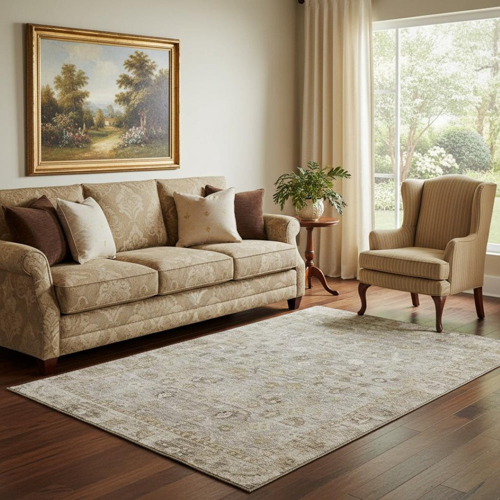 HomeRoots 5' X 8' Classic Taupe & Beige Oriental Washable Area Rug with UV Protection for Family Spaces 700921