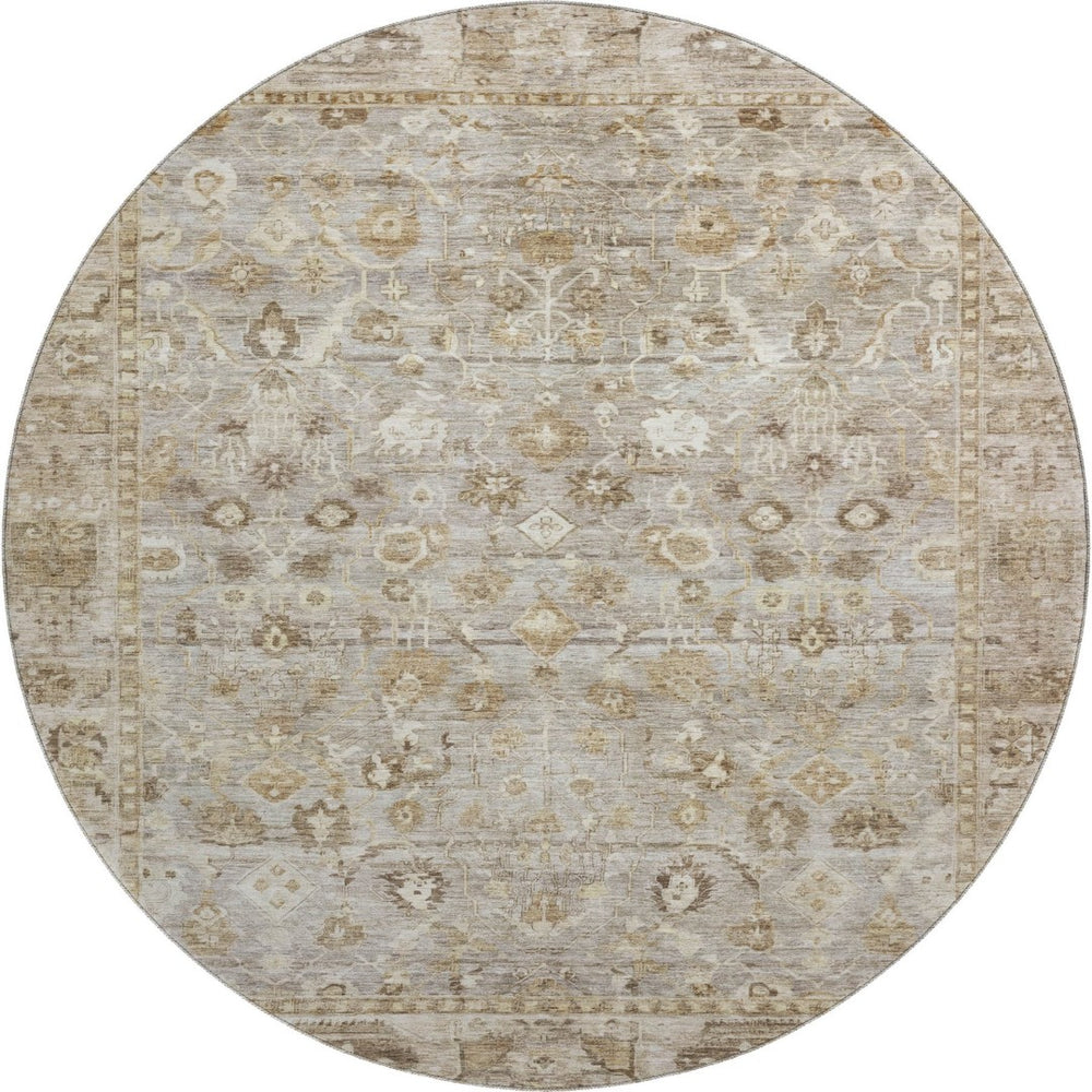 HomeRoots 8' Taupe and Beige Oriental Round Rug with UV Protection - Durable, Washable, and Stylish Home Accent 700922