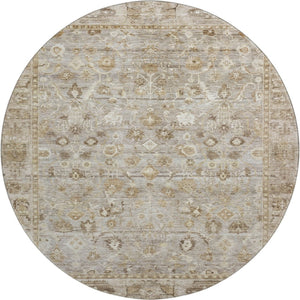 HomeRoots 8' Taupe and Beige Oriental Round Rug with UV Protection - Durable, Washable, and Stylish Home Accent 700922