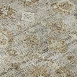 HomeRoots 8' Taupe and Beige Oriental Round Rug with UV Protection - Durable, Washable, and Stylish Home Accent 700922