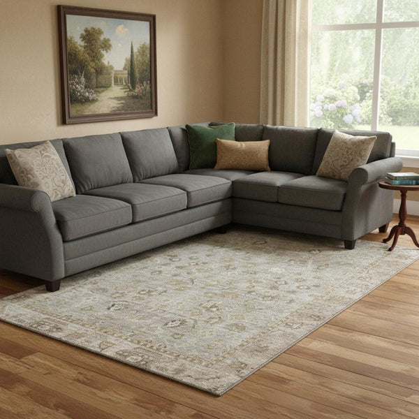 HomeRoots 8' X 10' Elegant Taupe and Beige Oriental Area Rug – Stain-Resistant, UV-Protected, Non-Slip Design 700923