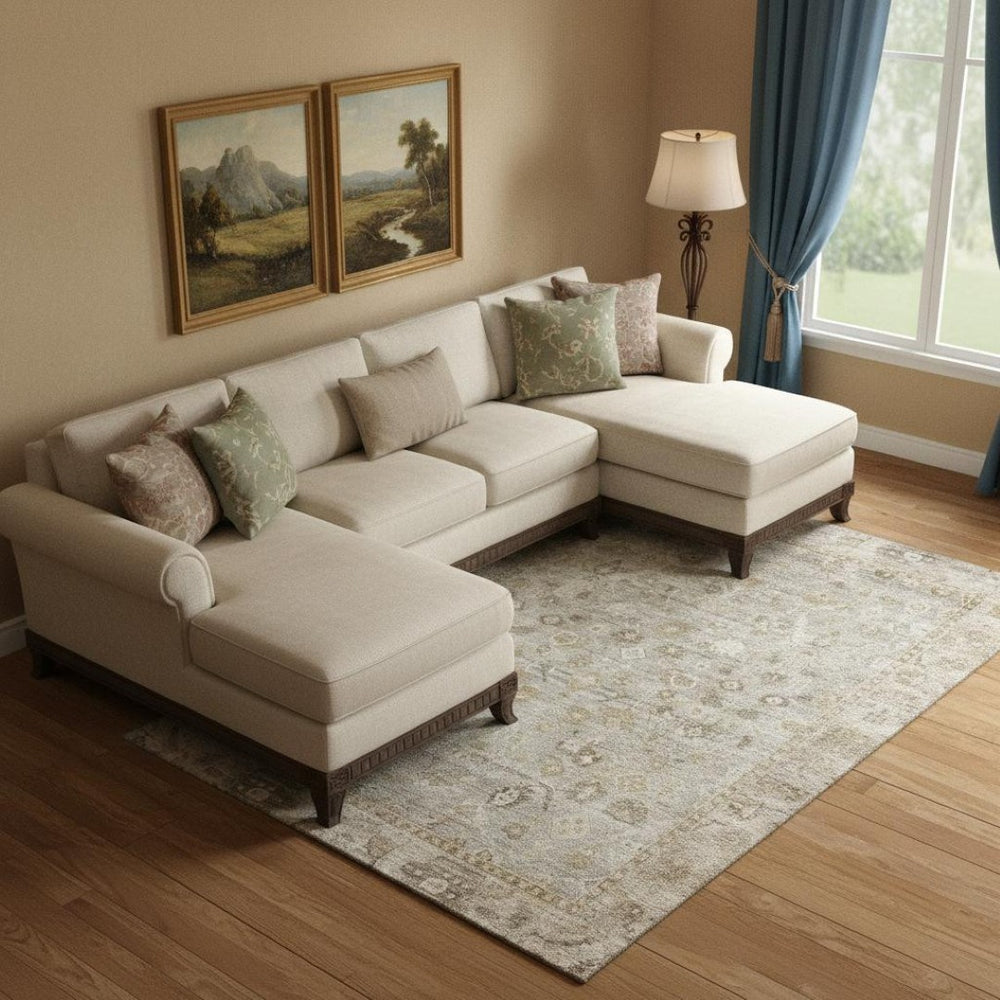 HomeRoots 9' X 12' Elegant Taupe and Beige Oriental Area Rug - Washable, UV Protected & Stain Resistant Design 700924