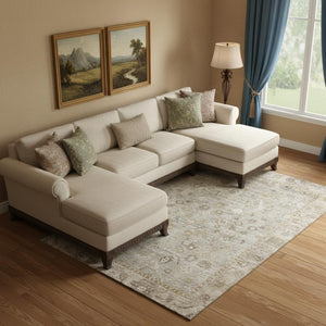 HomeRoots 9' X 12' Elegant Taupe and Beige Oriental Area Rug - Washable, UV Protected & Stain Resistant Design 700924