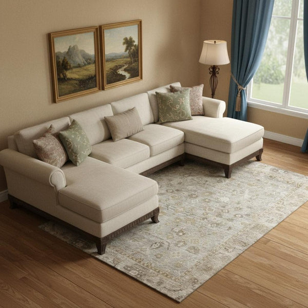 HomeRoots 9' X 12' Elegant Taupe and Beige Oriental Area Rug - Washable, UV Protected & Stain Resistant Design 700924