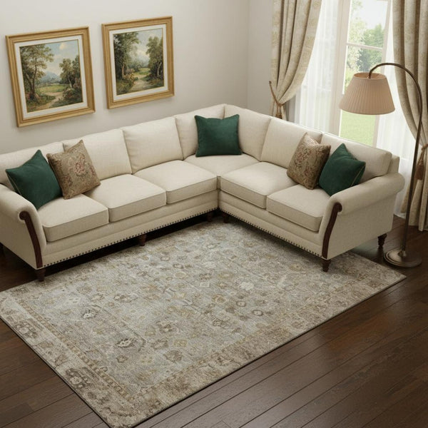 HomeRoots 10' X 14' Taupe And Beige Oriental Washable Area Rug - Stylish, Durable & UV-Protected Perfection! 700925