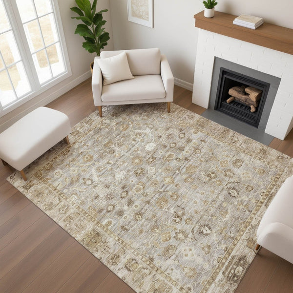 HomeRoots 10' X 14' Taupe And Beige Oriental Washable Area Rug - Stylish, Durable & UV-Protected Perfection! 700925