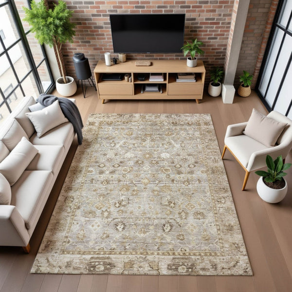 HomeRoots 10' X 14' Taupe And Beige Oriental Washable Area Rug - Stylish, Durable & UV-Protected Perfection! 700925