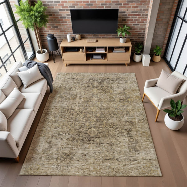 HomeRoots 5' X 8' Brown and Beige Oriental Area Rug – Durable, Washable, UV-Protected for Busy Homes & Families 700927