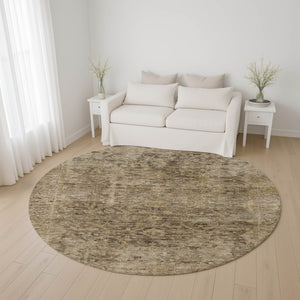 HomeRoots 8' Brown and Beige Oriental Round Rug - Washable, UV Protected, Non-Slip, Perfect for Busy Homes! 700928