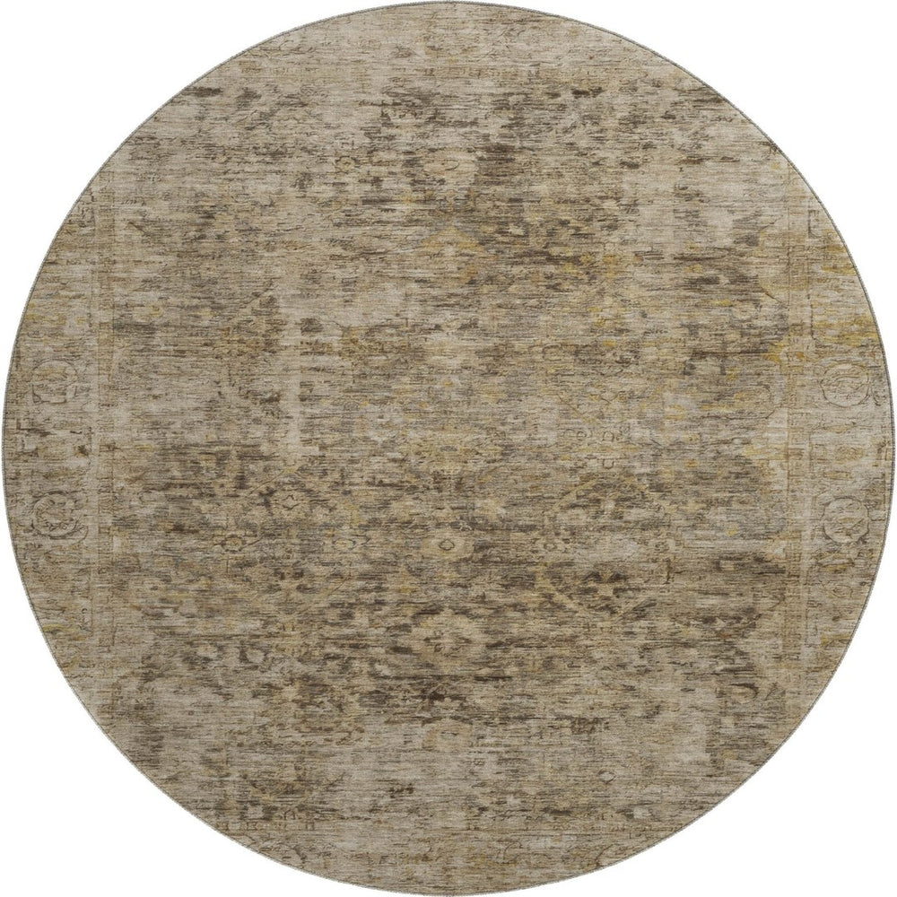 HomeRoots 8' Brown and Beige Oriental Round Rug - Washable, UV Protected, Non-Slip, Perfect for Busy Homes! 700928
