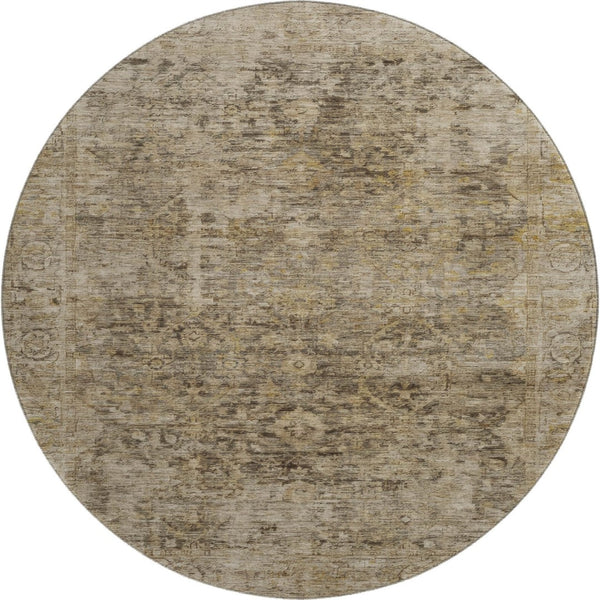 HomeRoots 8' Brown and Beige Oriental Round Rug - Washable, UV Protected, Non-Slip, Perfect for Busy Homes! 700928