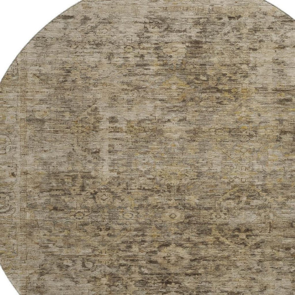 HomeRoots 8' Brown and Beige Oriental Round Rug - Washable, UV Protected, Non-Slip, Perfect for Busy Homes! 700928