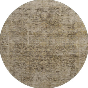 HomeRoots 8' Brown and Beige Oriental Round Rug - Washable, UV Protected, Non-Slip, Perfect for Busy Homes! 700928