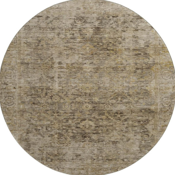 HomeRoots 8' Brown and Beige Oriental Round Rug - Washable, UV Protected, Non-Slip, Perfect for Busy Homes! 700928