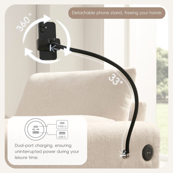 English Elm 37" Oversized Chenille Armchair with Ottoman Usb Charging Pocket Spring Living Room Beige N723P387145A