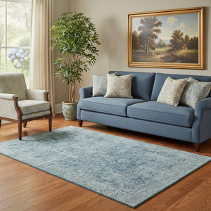HomeRoots 5' Blue and Gray Oriental Washable Area Rug - Durable, UV Protected, Stylish for Every Room! 700933