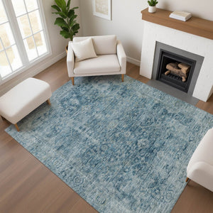 HomeRoots 5' Blue and Gray Oriental Washable Area Rug - Durable, UV Protected, Stylish for Every Room! 700933