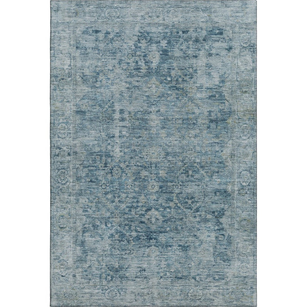 HomeRoots 5' Blue and Gray Oriental Washable Area Rug - Durable, UV Protected, Stylish for Every Room! 700933