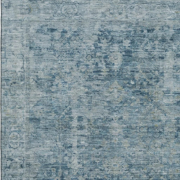 HomeRoots 5' Blue and Gray Oriental Washable Area Rug - Durable, UV Protected, Stylish for Every Room! 700933