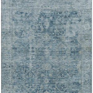 HomeRoots 5' Blue and Gray Oriental Washable Area Rug - Durable, UV Protected, Stylish for Every Room! 700933