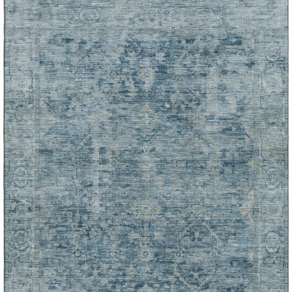 HomeRoots 5' Blue and Gray Oriental Washable Area Rug - Durable, UV Protected, Stylish for Every Room! 700933