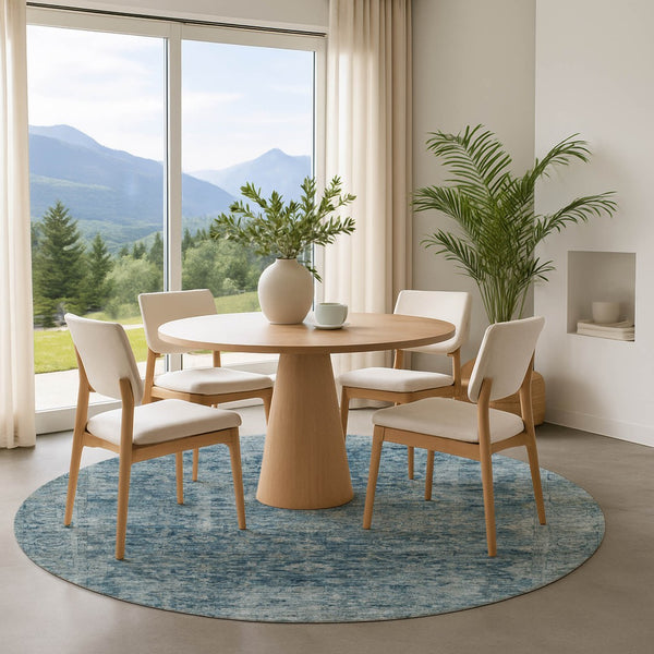 HomeRoots 8' Blue and Gray Oriental Washable Round Rug – Stylish, Durable, Stain-Resistant with UV Protection 700934