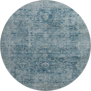HomeRoots 8' Blue and Gray Oriental Washable Round Rug – Stylish, Durable, Stain-Resistant with UV Protection 700934