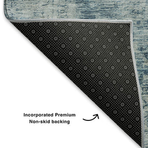 HomeRoots 8' Blue and Gray Oriental Washable Round Rug – Stylish, Durable, Stain-Resistant with UV Protection 700934
