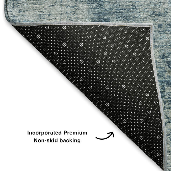 HomeRoots 8' Blue and Gray Oriental Washable Round Rug – Stylish, Durable, Stain-Resistant with UV Protection 700934