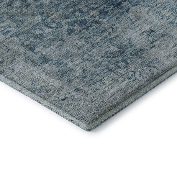 HomeRoots 8' Blue and Gray Oriental Washable Round Rug – Stylish, Durable, Stain-Resistant with UV Protection 700934