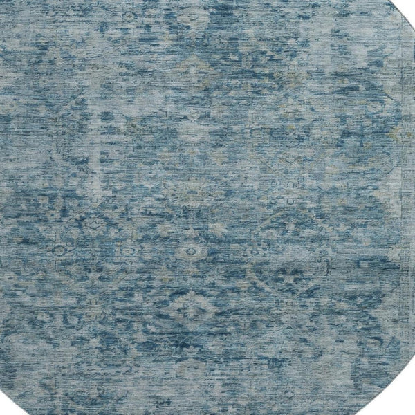 HomeRoots 8' Blue and Gray Oriental Washable Round Rug – Stylish, Durable, Stain-Resistant with UV Protection 700934