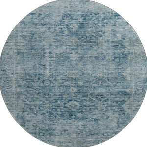 HomeRoots 8' Blue and Gray Oriental Washable Round Rug – Stylish, Durable, Stain-Resistant with UV Protection 700934