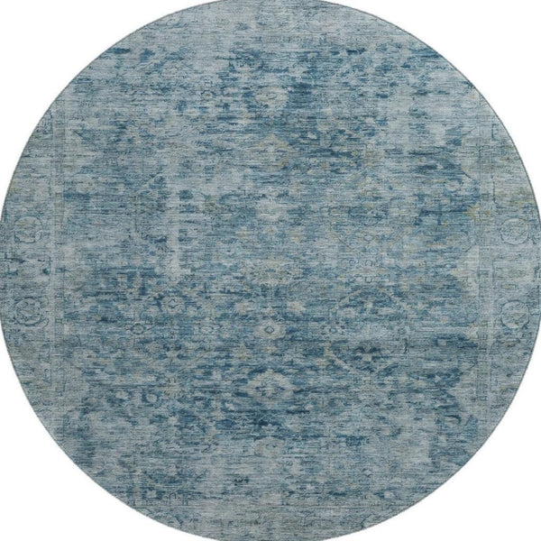 HomeRoots 8' Blue and Gray Oriental Washable Round Rug – Stylish, Durable, Stain-Resistant with UV Protection 700934