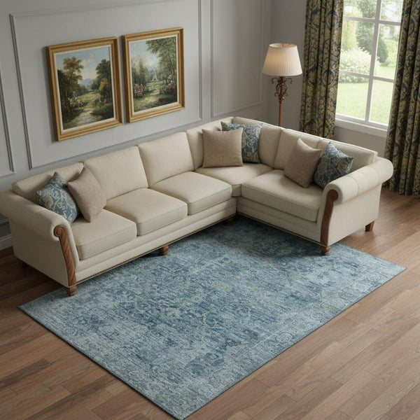 HomeRoots 9' X 12' Blue and Gray Oriental Area Rug - Washable, UV Protected, Stain Resistant for Family Spaces 700936