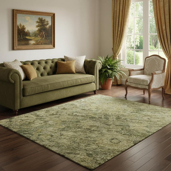 HomeRoots 5' X 8' Green and Gold Oriental Area Rug - Washable, Stain Resistant, with UV Protection & Non-Slip Backing 700939