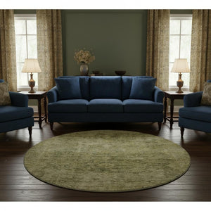 HomeRoots 8' Elegant Green and Gold Oriental Washable Round Rug - Stain-Resistant with UV Protection! 700940