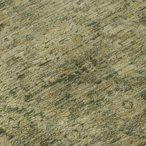 HomeRoots 8' Elegant Green and Gold Oriental Washable Round Rug - Stain-Resistant with UV Protection! 700940