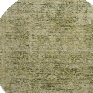 HomeRoots 8' Elegant Green and Gold Oriental Washable Round Rug - Stain-Resistant with UV Protection! 700940