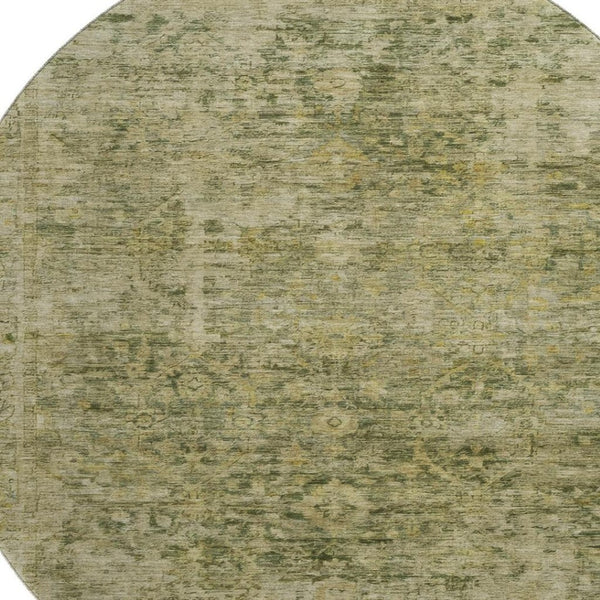 HomeRoots 8' Elegant Green and Gold Oriental Washable Round Rug - Stain-Resistant with UV Protection! 700940
