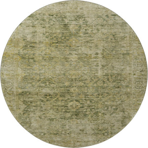 HomeRoots 8' Elegant Green and Gold Oriental Washable Round Rug - Stain-Resistant with UV Protection! 700940