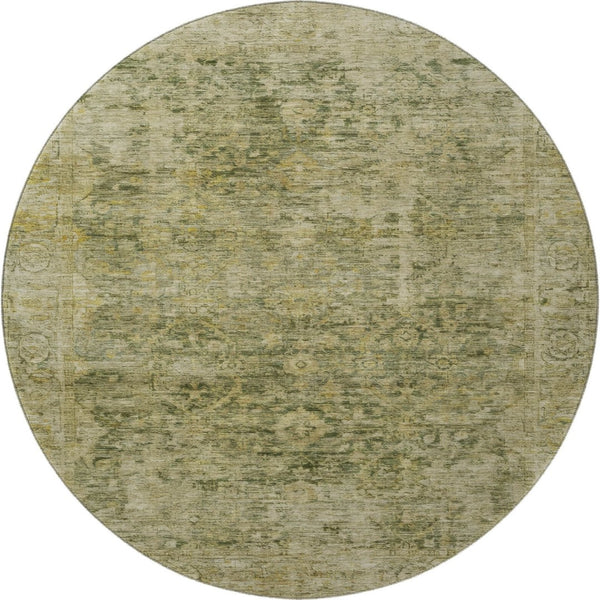 HomeRoots 8' Elegant Green and Gold Oriental Washable Round Rug - Stain-Resistant with UV Protection! 700940